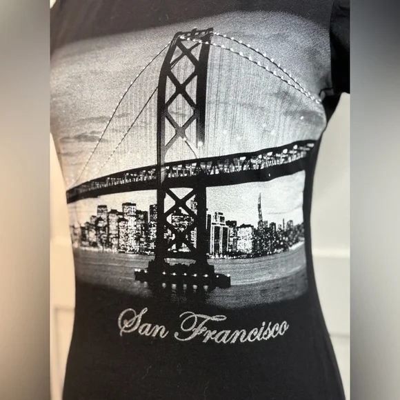 Zette San Francisco Graphic Tee L Black Stretch Cotton Blend T-Shirt Unisex - Picture 4 of 7